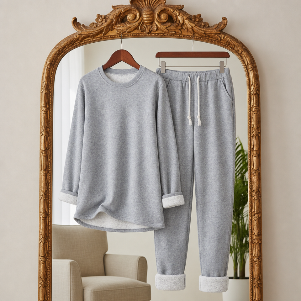 Altea Fleece Lined Sweatsuit Set in Light Gray