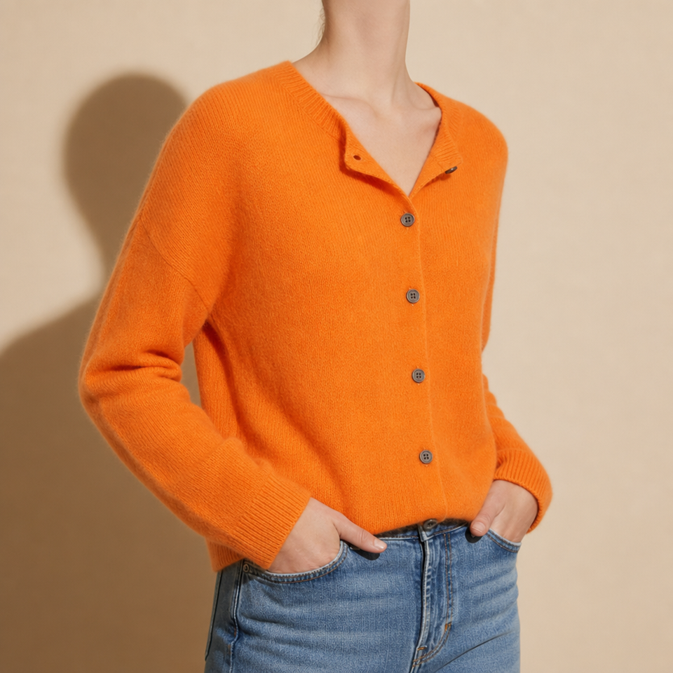 Ostuni Knit Button Cardigan in Orange