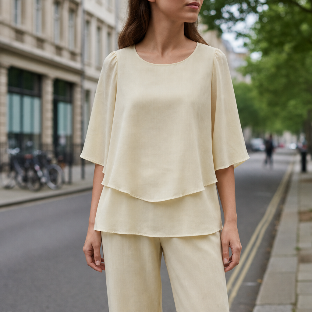 Biot Floral Chiffon Two-Piece Set in Buttercream