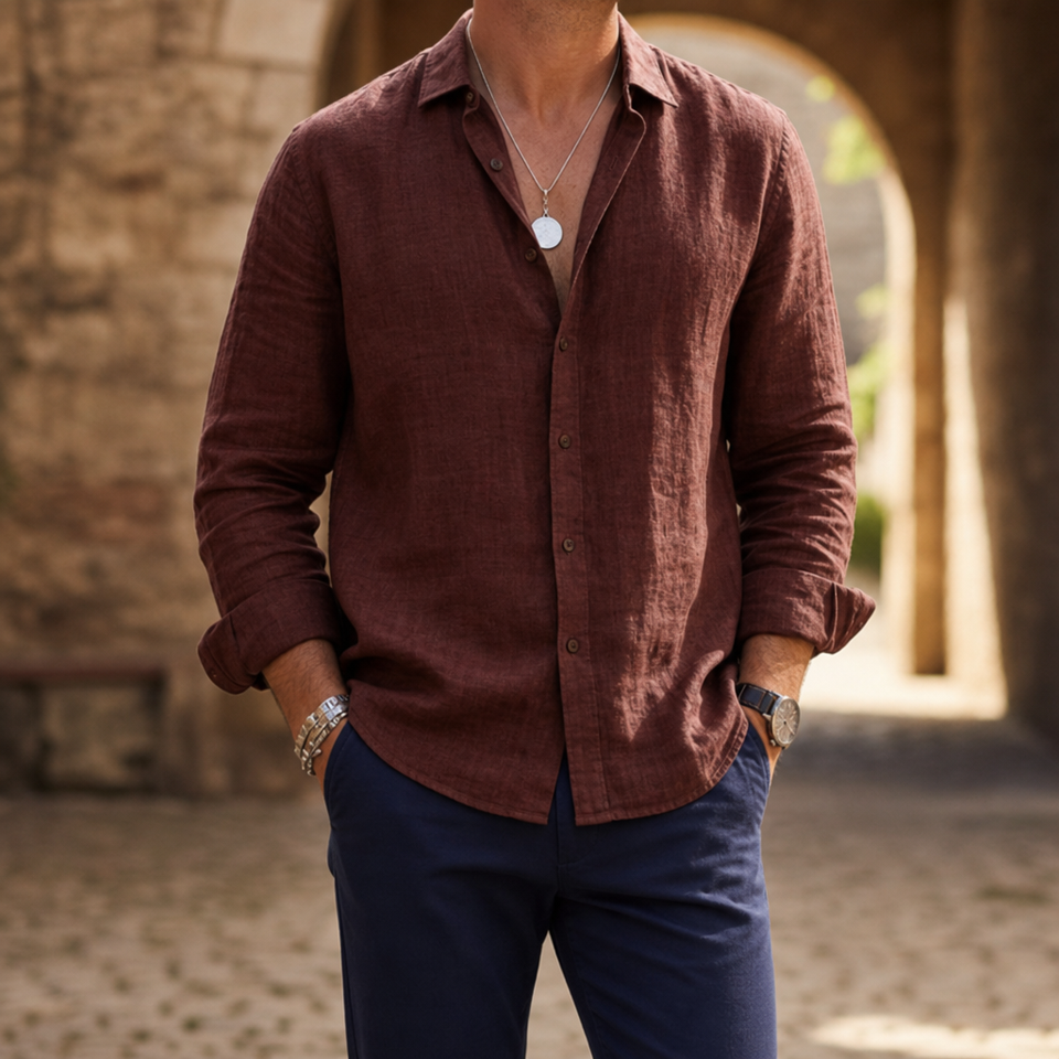 Ubeda Linen Casual Shirt in Brown
