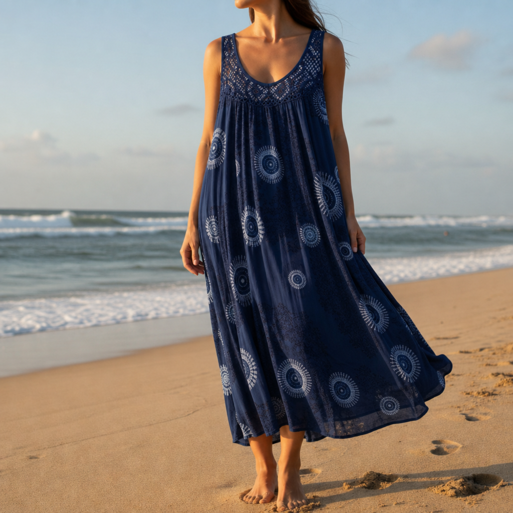 Tivoli Boho Mandala Print Dress in Dark Blue