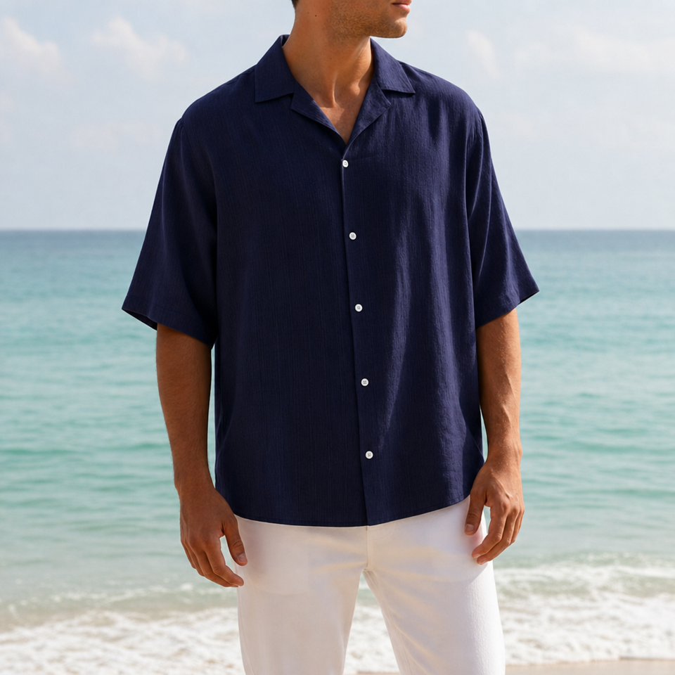 Ierapetra Textured Button-Up Shirt in Dark Blue