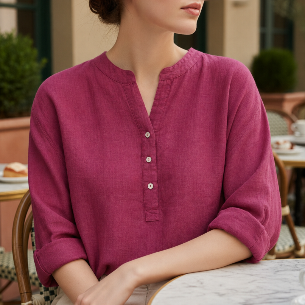Paphos Linen Button-Up Tunic in Pinkish Red