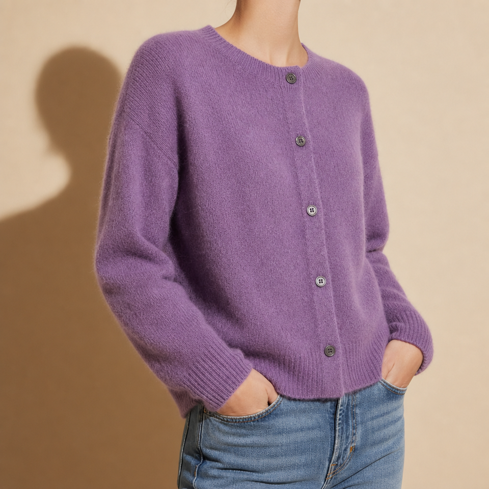 Ostuni Knit Button Cardigan in Purple