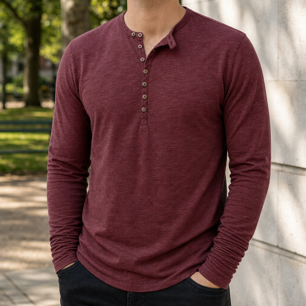 Cortona Long Sleeve Henley Shirt in Red