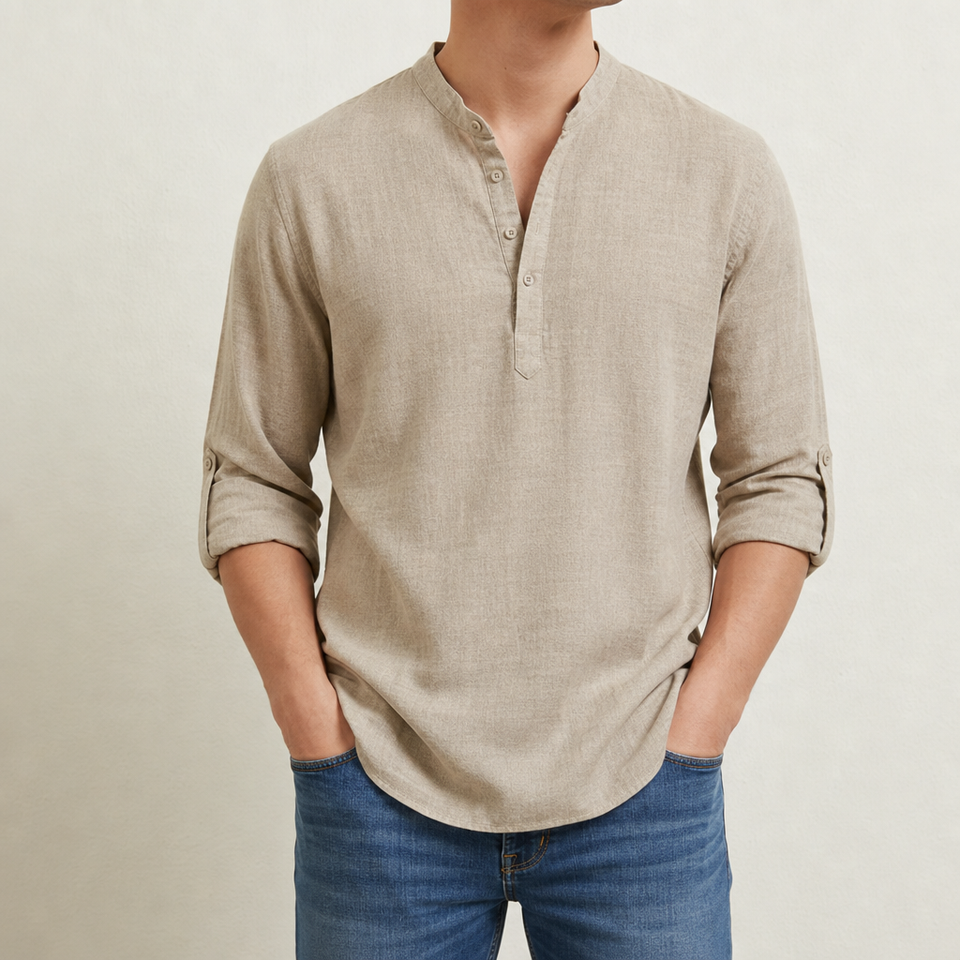 Apt Relaxed Linen Henley Shirt in Brown