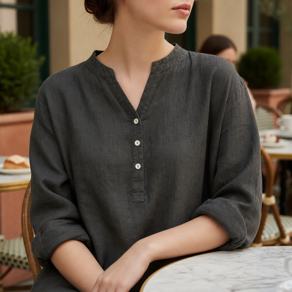Paphos Linen Button-Up Tunic in Dark Gray