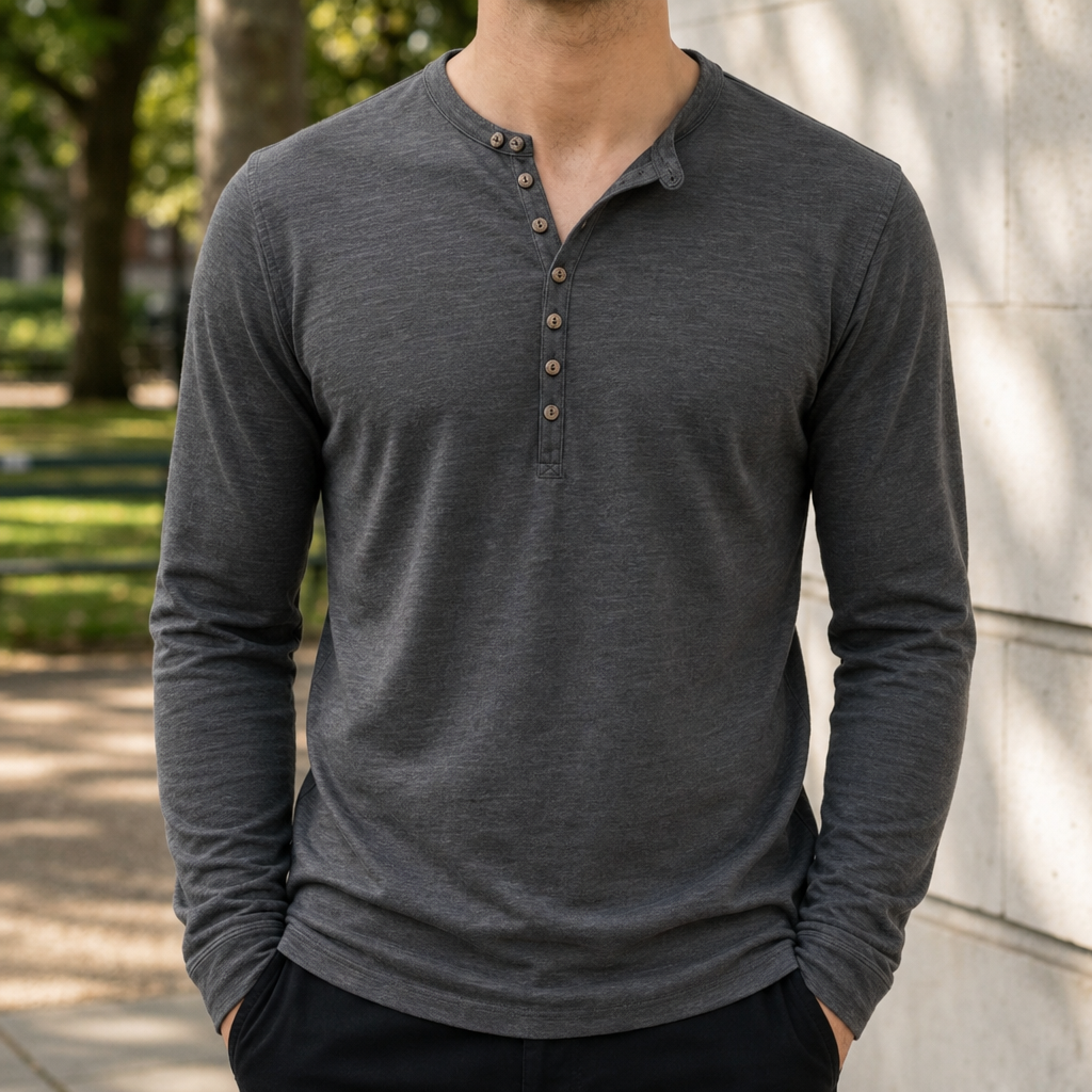 Cortona Long Sleeve Henley Shirt in Grey