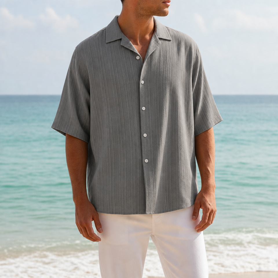 Ierapetra Textured Button-Up Shirt in Gray