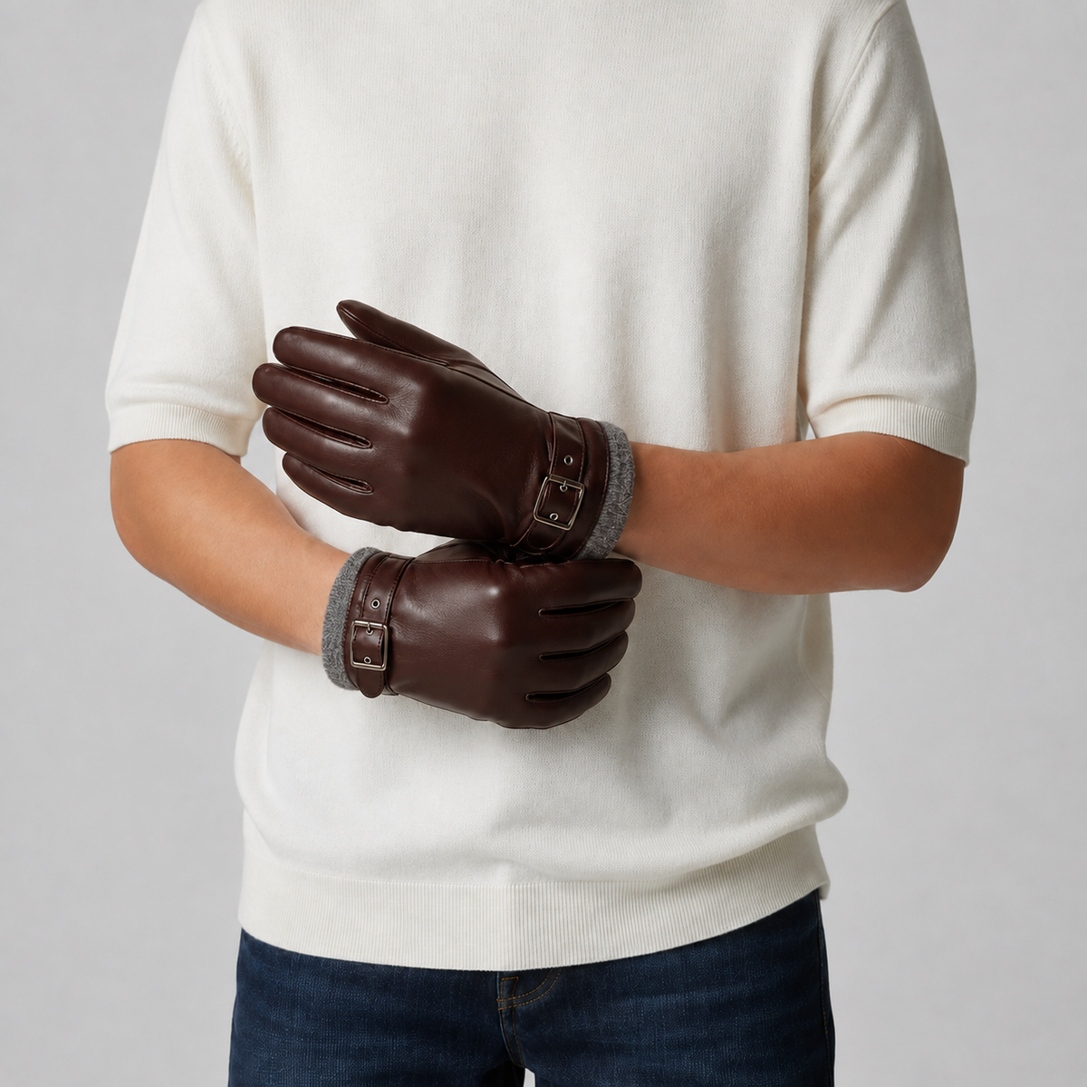 Padova Buckle Strap Leather Gloves