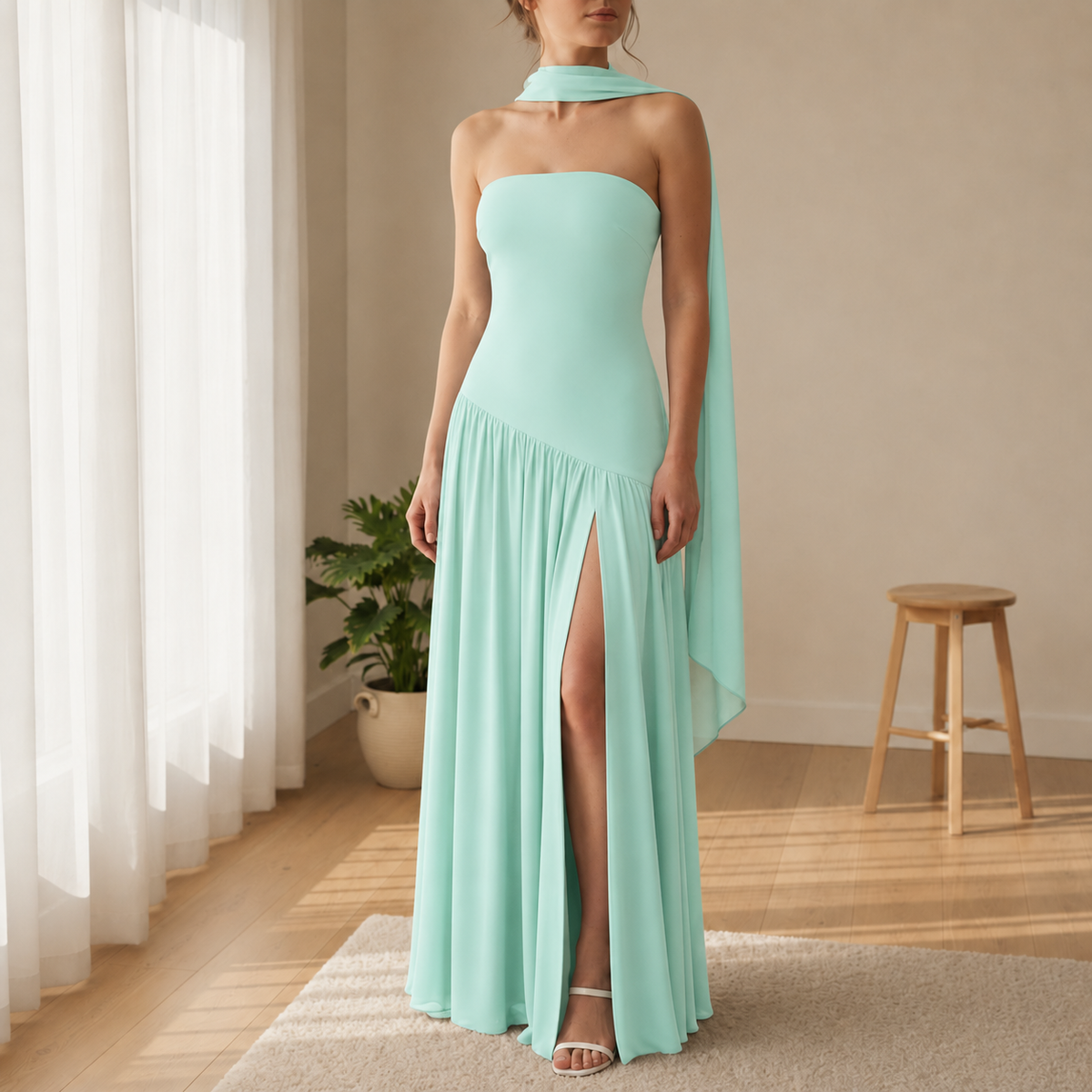 Formentor Strapless Slit Maxi Dress