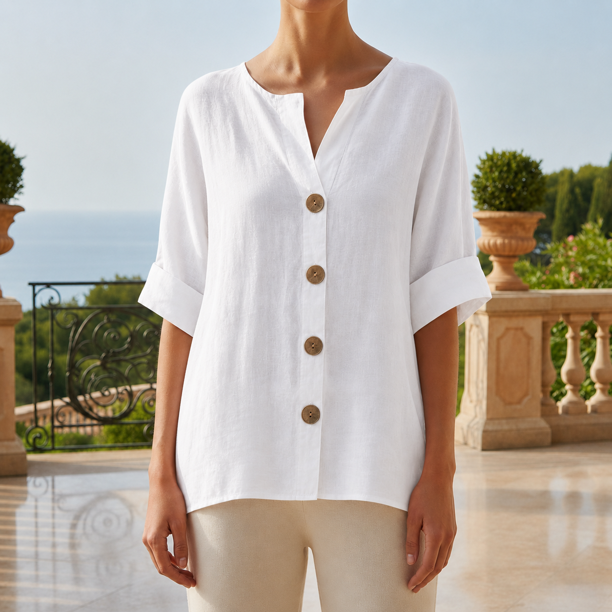 Tarifa Linen Button-Up Blouse