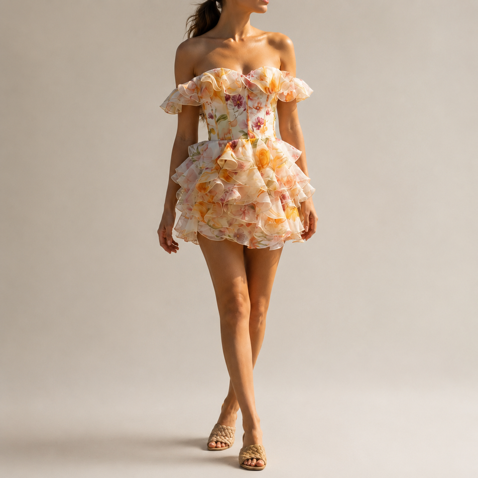Ravello Floral Ruffle Mini Dress