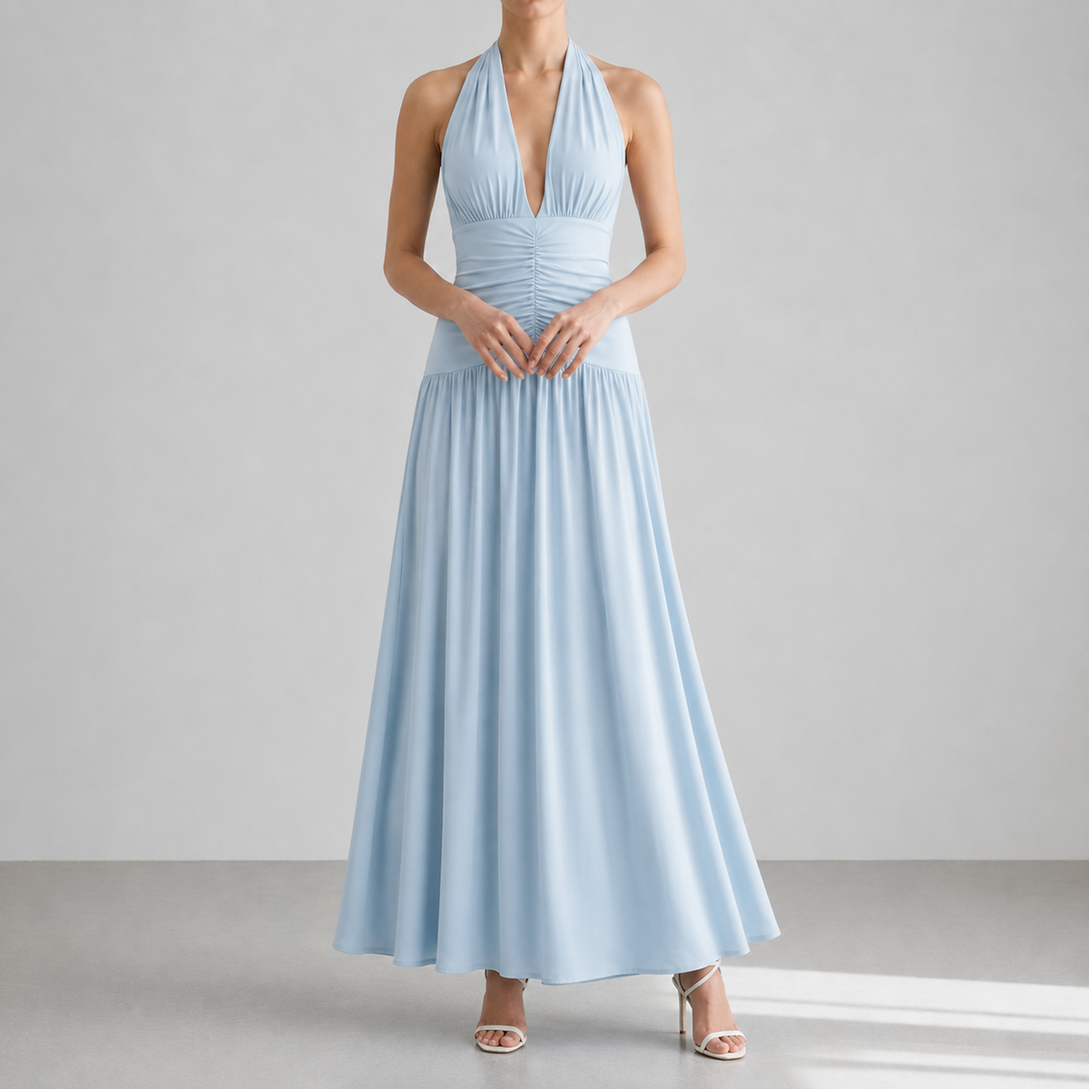 Rethymno Ruched Halter Maxi Dress