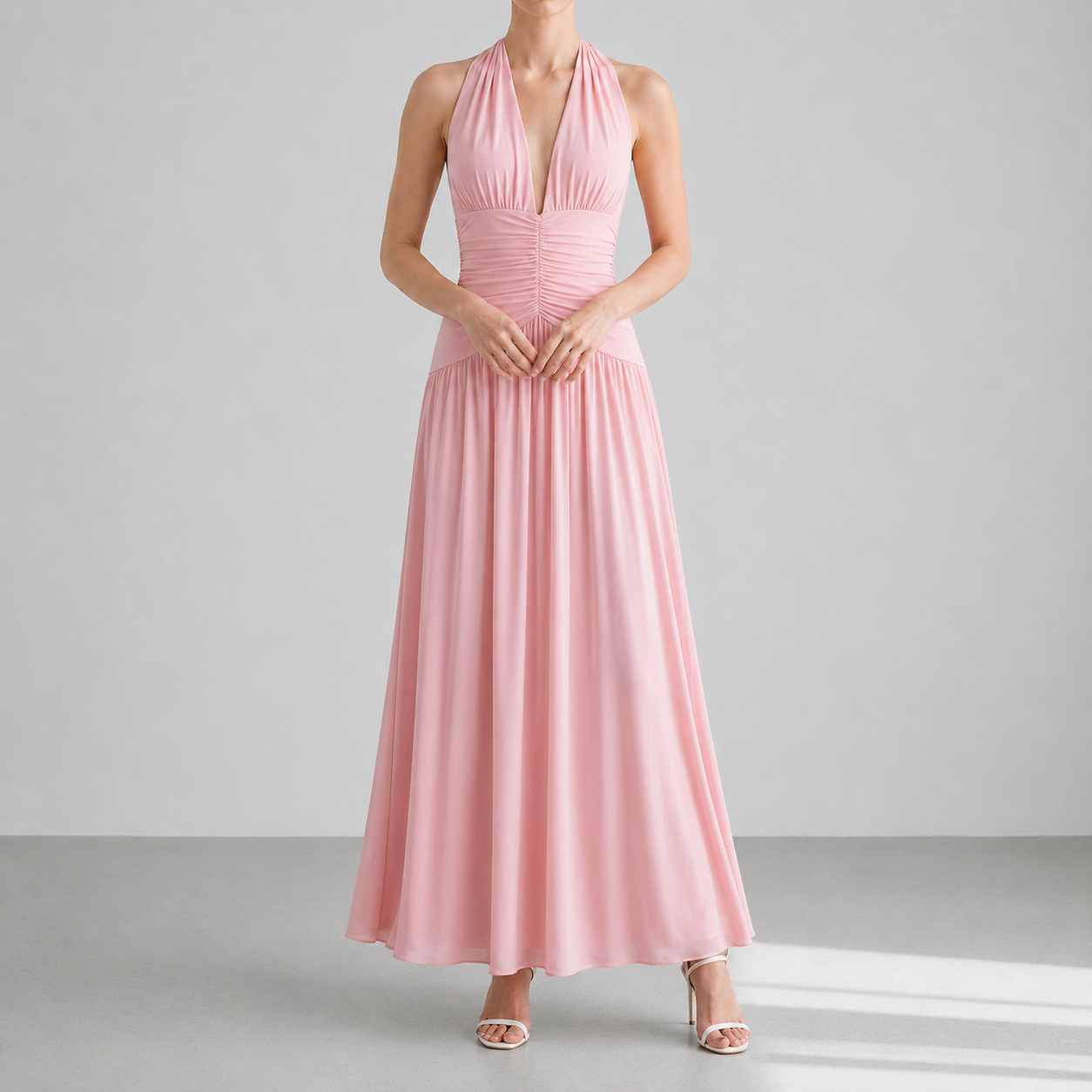 Rethymno Ruched Halter Maxi Dress