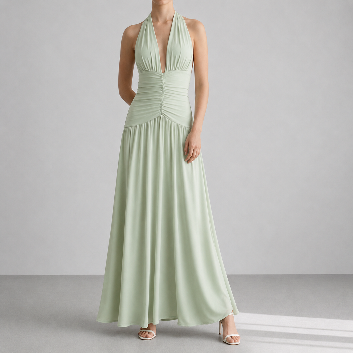Rethymno Ruched Halter Maxi Dress