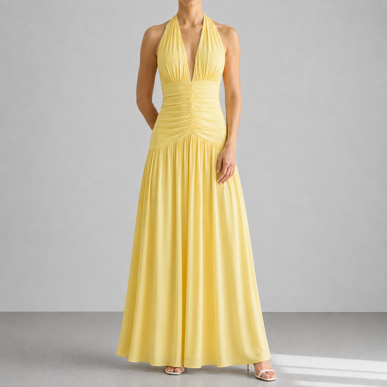 Rethymno Ruched Halter Maxi Dress