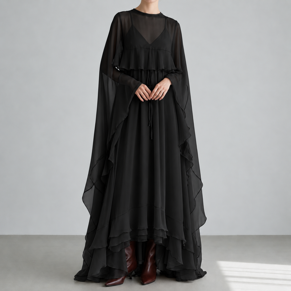 Bonifacio Chiffon Cape Maxi Dress