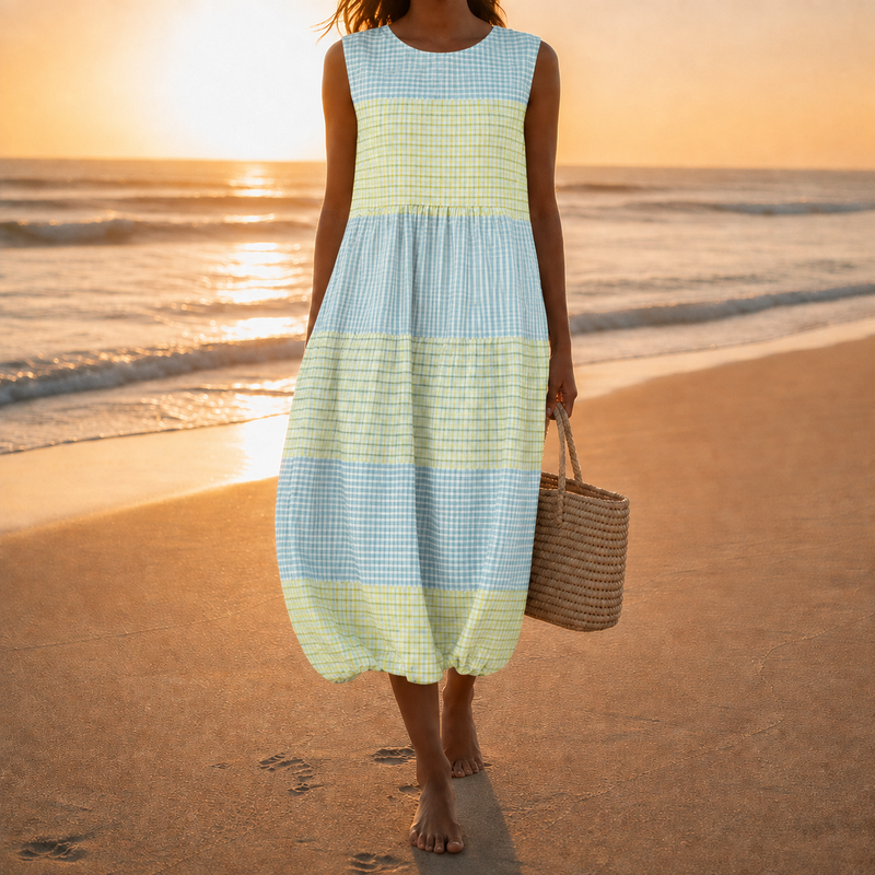 Caceres Plaid Tiered Midi Dress