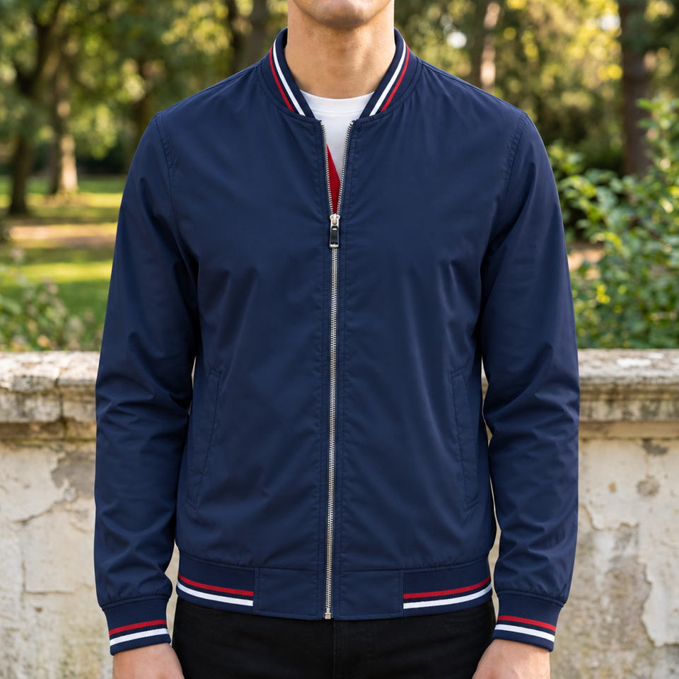 Kalymnos Striped Trim Bomber Jacket